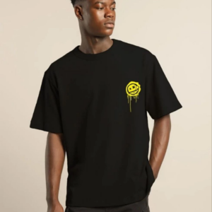 ERKEK Bisiklet Yaka Baskılı Oversize T-Shirt - Siyah