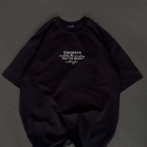 kadın Bisiklet Yaka Baskılı Oversize T-Shirt - Siyah