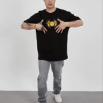 ERKEK Bisiklet Yaka Baskılı Oversize T-Shirt - Siyah