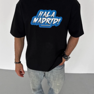 ERKEK Bisiklet Yaka Baskılı Oversize T-Shirt - Siyah