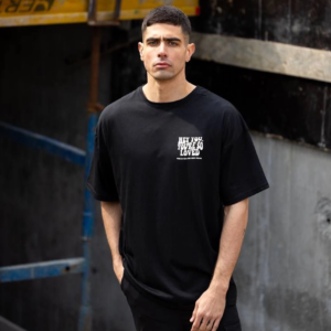 ERKEK Bisiklet Yaka Baskılı Oversize T-Shirt - Siyah