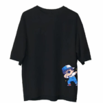 Erkek Bisiklet Yaka Baskılı Oversize T-Shirt - Siyah