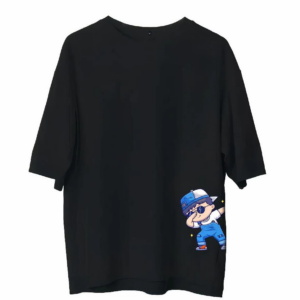 Erkek Bisiklet Yaka Baskılı Oversize T-Shirt - Siyah