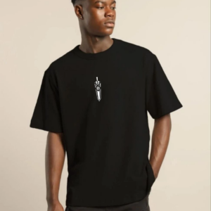 Erkek Bisiklet Yaka Baskılı Oversize T-Shirt - Siyah