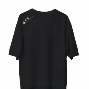 Erkek  Bisiklet Yaka Baskılı Oversize T-Shirt - Siyah