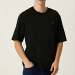 ERKEK Bisiklet Yaka Baskılı Oversize T-Shirt - Siyah