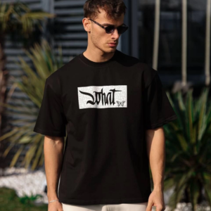 Erkek Bisiklet Yaka Baskılı Oversize T-Shirt - Siyah