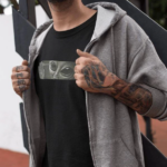 ERKEK Bisiklet Yaka Baskılı Oversize T-Shirt - Siyah