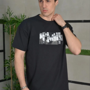 ERKEK Bisiklet Yaka Baskılı Oversize T-Shirt - Siyah