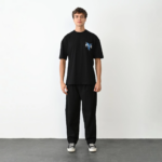 ERKEK Bisiklet Yaka Baskılı Oversize T-Shirt - Siyah