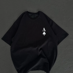 kadın Bisiklet Yaka Baskılı Oversize T-Shirt - Siyah