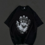 Kadın Bisiklet Yaka Baskılı Oversize T-Shirt - Siyah