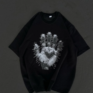 Kadın Bisiklet Yaka Baskılı Oversize T-Shirt - Siyah