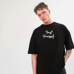 ERKEK Bisiklet Yaka Baskılı Oversize T-Shirt - Siyah