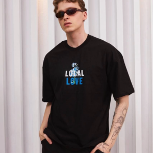 ERKEK Bisiklet Yaka Baskılı Oversize T-Shirt - Siyah