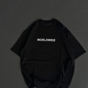 kadın Bisiklet Yaka Baskılı Oversize T-Shirt - Siyah