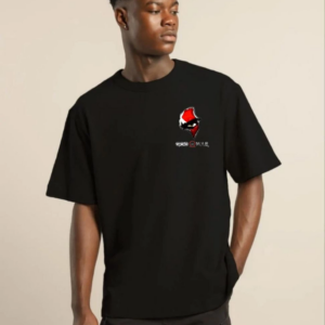 Erkek  Bisiklet Yaka Baskılı Oversize T-Shirt - Siyah