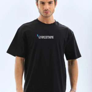 Erkek Bisiklet Yaka kelebek Baskılı Oversize T-Shirt - Siyah