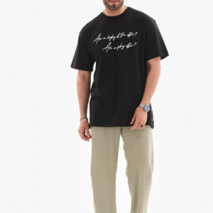 Erkek Bisiklet Yaka Baskılı Oversize T-Shirt - Siyah