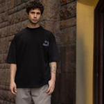 Erkek Bisiklet Yaka Baskılı Oversize T-Shirt - Siyah