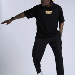 Bisiklet Yaka Baskılı Oversize T-Shirt - Siyah