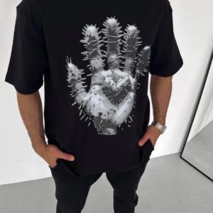 ERKEK Bisiklet Yaka Baskılı Oversize T-Shirt - Siyah