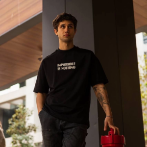 Erkek Bisiklet Yaka Baskılı Oversize T-Shirt - Siyah