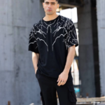 ERKEK Bisiklet Yaka Baskılı Oversize T-Shirt - Siyah