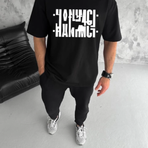 ERKEK Bisiklet Yaka Katlanan Hanımcı Baskılı T-Shirt - Siyah