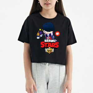 Unisex Bisiklet Yaka Kısa Kol Baskılı Çocuk T-Shirt - Siyah