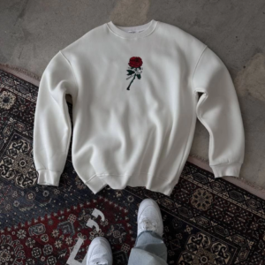 ERKEK Bisiklet Yaka Ön Ve Arka Baskılı SweatShirt - Beyaz