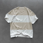 Unisex Bisiklet Yaka Parçalı T-Shirt - Bej