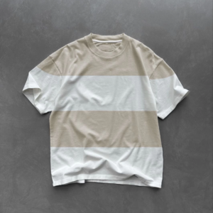 Unisex Bisiklet Yaka Parçalı T-Shirt - Bej