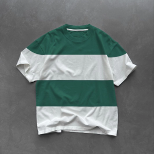 Unisex Bisiklet Yaka Parçalı T-Shirt - Yeşil