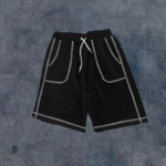 Erkek  Dikişli Cepli Oversize Şort - Siyah