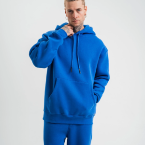 ERKEK Double Oversize Kapşonlu Basic SweatShirt - Mavi