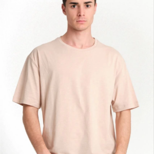 ERKEK Düz Biskilet Yaka Oversize T-shirt - Bej