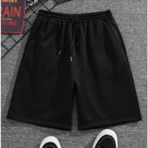 Unisex İki İplik Düz Oversize Şort - Siyah