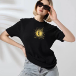 Kadın Bisiklet Yaka Baskılı T-Shirt - Siyah