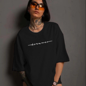 Kadın Bisiklet Yaka Baskılı T-Shirt - Siyah