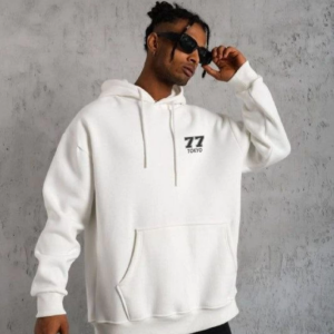 ERKEK Kapşonlu Baskılı Sweetshirt - Beyaz
