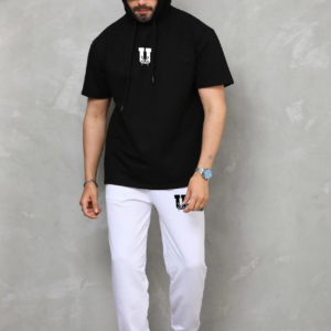 Unisex Kapşonlu Oversize T-Shirt Takım - Siyah