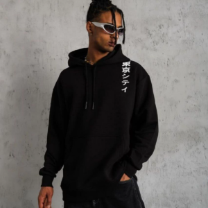 ERKEK Kapşonlu Uzun Kol Baskılı Sweetshirt - Siyah