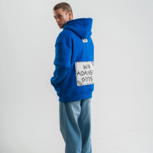 ERKEK Kapşonlu Uzun Kol Patchli Nakışlı SweatShirt - Mavi