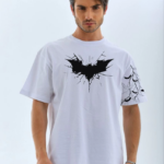 ERKE  Ön ve Kol Yarasa Baskılı Oversize T-shirt - Beyaz