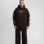 Uzun Kol Kapşonlu Ara Biyeli Baggy Eşofman Takım - Kahve