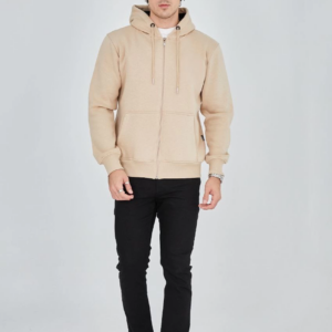 ERKEK Tam Fermuarlı Kapşonlu  SweatShirt - Bej