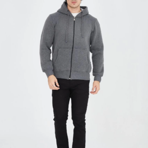 ERKEK Tam Fermuarlı Kapşonlu  SweatShirt - Füme