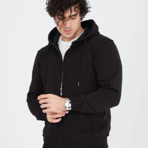 ERKEK Tam Fermuarlı Kapşonlu  SweatShirt - Siyah