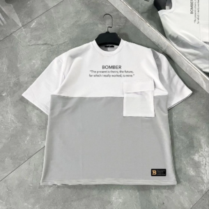 ERKEK Torba Cep Detaylı  Parçalı T-Shirt - Gri